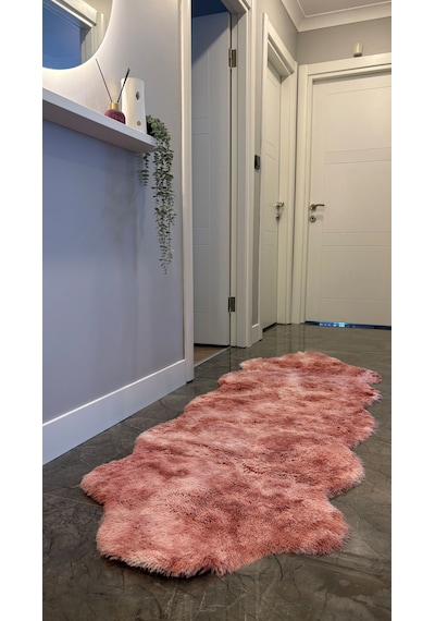 Batik Tavşan Somon Yumuşak Dokulu Peluş Halı Çift Kafa Post