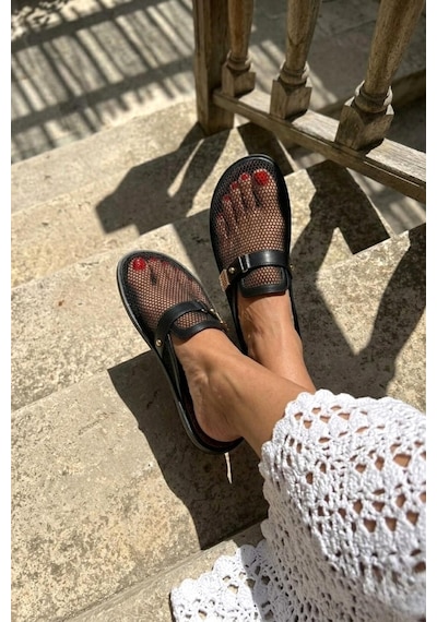 Fox Shoes Y250505115 Siyah File Detaylı Kadın Terlik