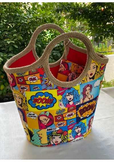 Retro Jüt Hasır Plaj Çantası Çok Renkli