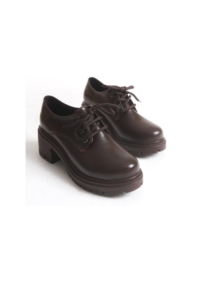 Aymood K-707 Kahve Kırışık Rugan Yüksek Tabanlı Bağcıklı Loafer Ayakkabı Kahverengi
