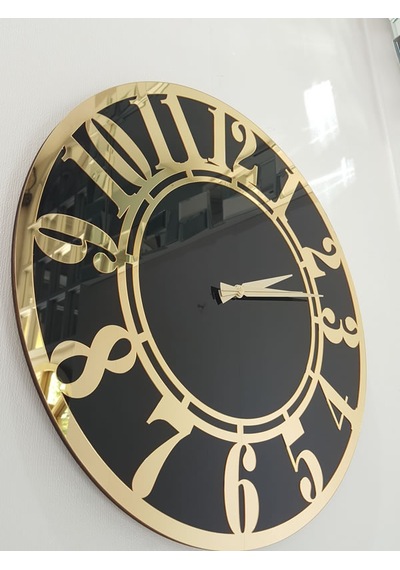 Ayna Denizi Golden Latin Black Model Altın Siyah Renk 50 Cm Dekoratif Aynalı Duvar Saati Siyah