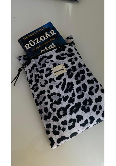 İdiluna Siyah Gri Leopar Desenli Kitap Kılıfı