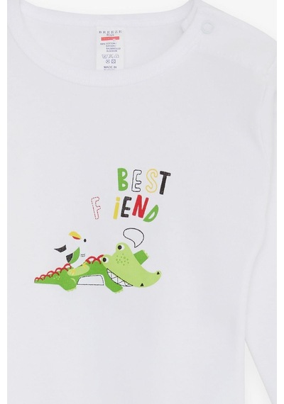 Breeze Erkek Bebek Çıtçıtlı Body Timsah Baskılı 9 Ay-3 Yaş, Beyaz Beyaz