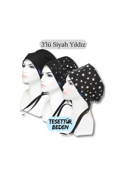 Tesettür Beden 3lü Siyah Yıldız Siyah Tek Renk Siyah Takım Yıldızlar Siyah Büyük Yıldız Cerrahi Bone Renkli
