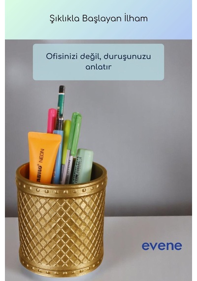 Kalemlik Masa Kalemliği Organizer Kalemlik Altın Renk Model 90 Çok Renkli