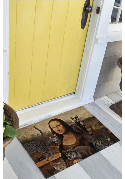 Mona Lisa Ve Kedileri Kapı Önü Paspası Dekoratif Kapı Paspası Dış Mekân Paspas Ev İçi Paspası 45x70cm Diğer