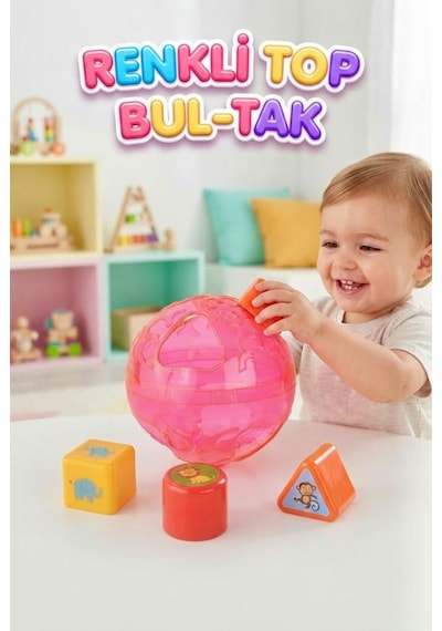 Renkli Top Bultak - Şekil Yerleştirme Oyunu 3 Farklı Geometrik Şekilli Hayvan Figürlü Eğitici Oyuncak