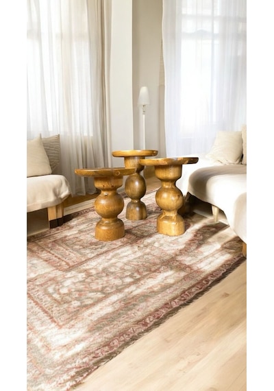 Simillo Wood Wooden Ahşap 3 Lü Set Mantar Yan Sehpa Modern Renk Fiskos Koyu Ceviz