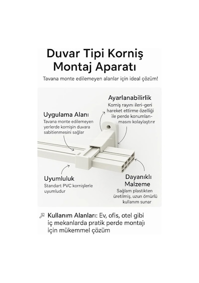 Ayrex Proalet Perde Rayı Korniş L Ayak Montaj Aparatı, Duvara Uyumlu, Ayarlanabilir, 2 Ve 3 Raylı Kornişler İçin, Genel