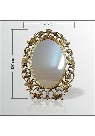 Tr M3 Decorium 103cm Sarı Yaldız İşlemeli Oymalı Desenli Rustik Duvar Boy Aynası Diğer