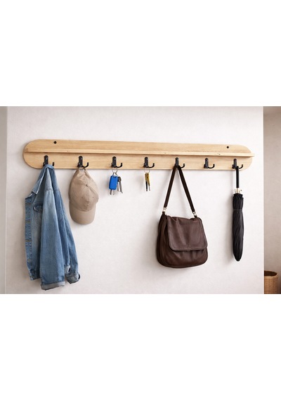 120 Cm 7 Kancalı Oval Kesim Ahsap Renk Duvara Monte Askılık Bal Meşe