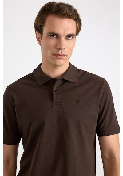 Süvari Koyu Kahve Regular Düz Nakışlı Pike Düğmeli Polo Yaka Tişört Ts1014000473-kh9
