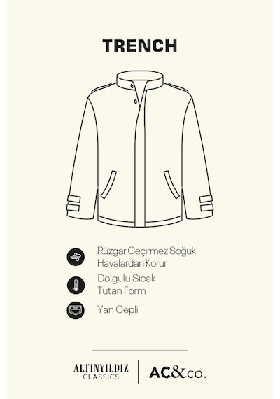 AC&Co / Altınyıldız Classics Erkek Vızon Standart Fit Normal Kesim Kapüşonlu Dik Yaka Trençkot Vizon