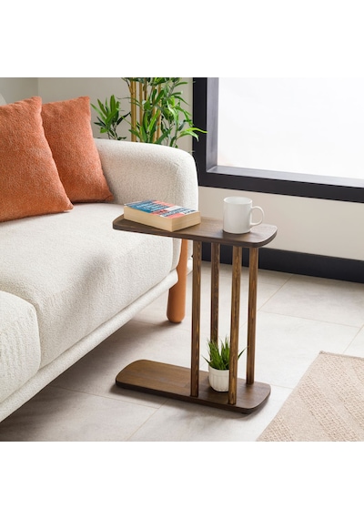 Furnirem Masif Çam Ahşap Modern C Sehpa Koltuk Yanı Yan Sehpa 49x24x55 Cm Koyu Ceviz