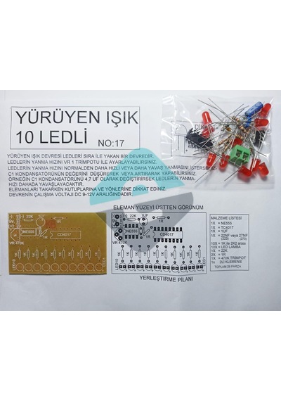 Elektronikport-Yürüyen Işık Devresi 10 Ledli Demonte Kit Kendin Yap