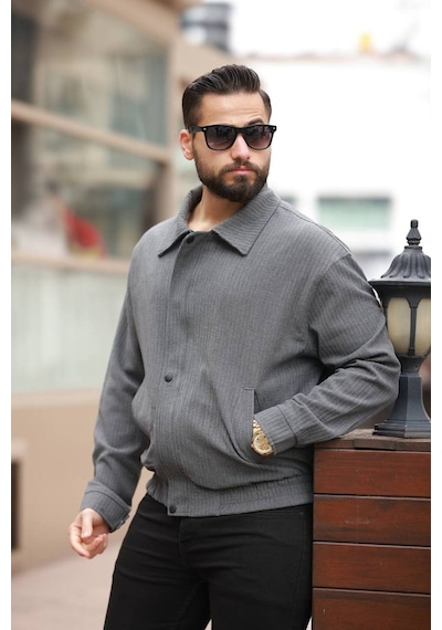 Unisex Yeni Sezon Kapitone Dolgulu Oversize Vintage K Gri Çzgl