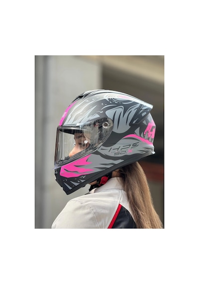 50.x Sharkbıte Mat Siyah-gri-pembe Kask Şeffaf Vizör Şeffaf