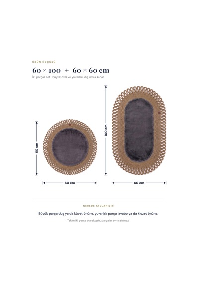 Banyo Paspası Takımı 60x100+60x60 Cm Dış Trikot Antrasit Gri & Camel