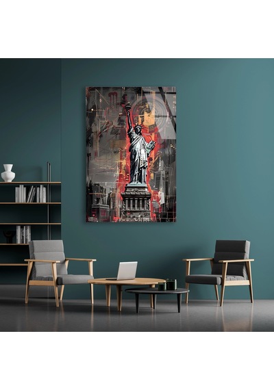 Özgürlük Heykeli Grunge Şehir - Cam Tablo - Deg0533 90 X 140 Cm