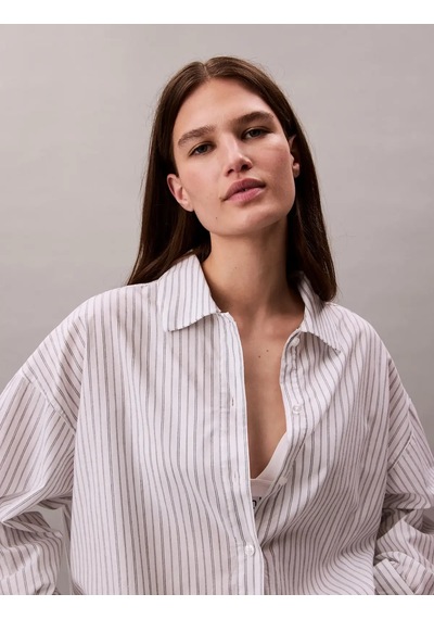Calvin Klein Cotton Poplın Shırt Beyaz Kadın Pijama Gömleği