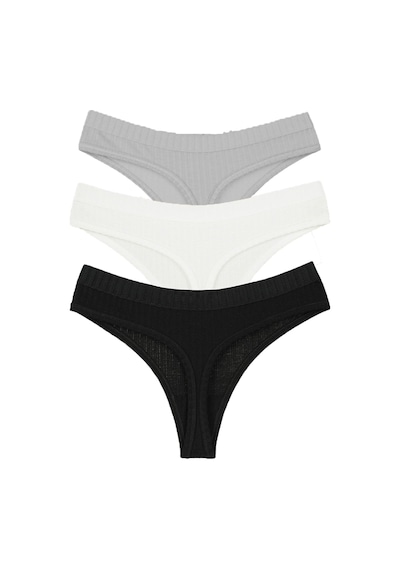 Vanilya Secret Pamuk Tanga 3'lü Paket Siyah - Beyaz - Gri Melanj