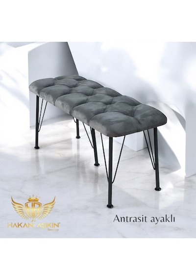 By Hakan Aşkın Antrasit Renk Metal Ayaklı Babyface Puf & Bench Koyu Füme 2025 Bbf Koyu Füme