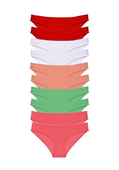 Royaleks 10 Adet Süper Eko Set Likralı Kadın Slip Külot Kırmızı Beyaz Pudra Yeşil Fuşya M
