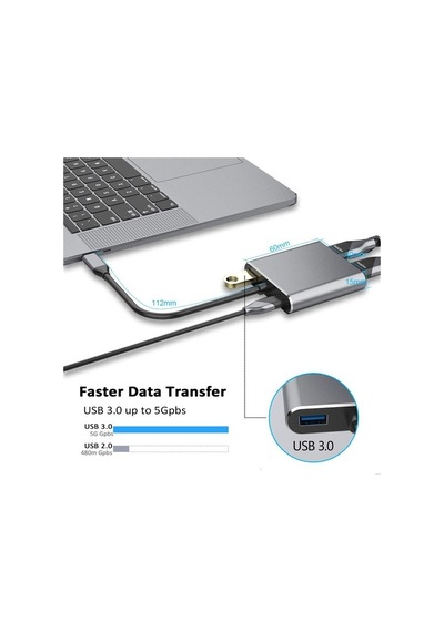 Type-C 4 In 1 4K Hdmı Vga Usb 3.0 Type-C Şarj Girişli Adaptör