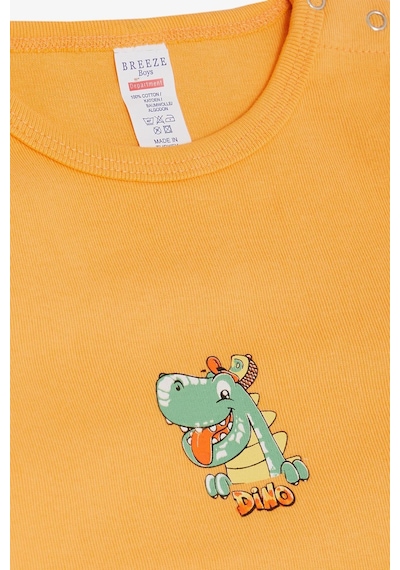 Breeze Erkek Bebek Çıtçıtlı Zıbın Body Mutlu Dinozor Baskılı 9 Ay-3 Yaş, Somon Somon