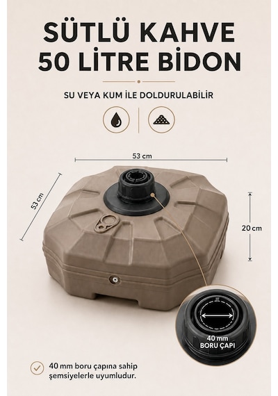 Sütlü Kahve Şemsiye Bidonu 50 Litre Sütlü Kahverengi