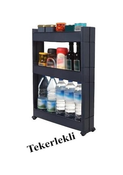 Slim Organizer 3 Katlı Plastik Banyo / Mutfak Düzenleyici Raf Antrasit 49,5 14 80 Cm Antrasit