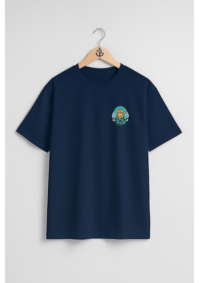 Bahriyeli Collection Oversize Dalgıç Octopus Diving With A Helmet Cep Ve Sırt Tasarımlı Unisex T-shirt Lacivert
