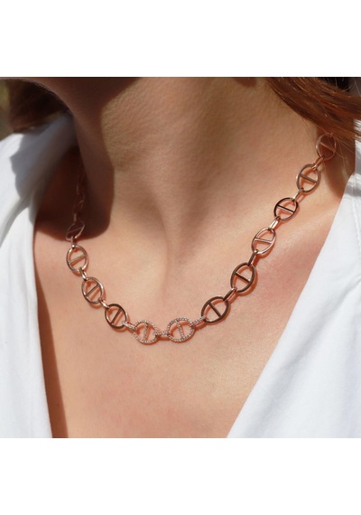 Trend Düğme Modeli Zirkon Taşlı Rose Gold Kaplama Gümüş Kolye Gümüş