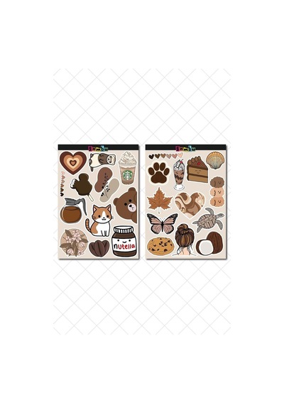 Brown Aesthetic Temalı Sticker Etiket Seti - Laptop Notebook Telefon