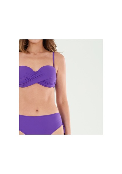 Louren Kadın Mor Sırt Bağlamalı Kaplı Balenli Straplez Bikini Takımı Mor