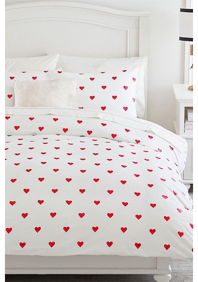 Heart Tek Kişilik Çarşafı Lastikli Kalpli Nevresim Takımı 001