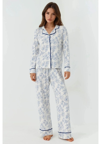 Hiccup Çiçek Desenli Uzun Kollu Ev Giyim Pijama Takımı Çok renkli
