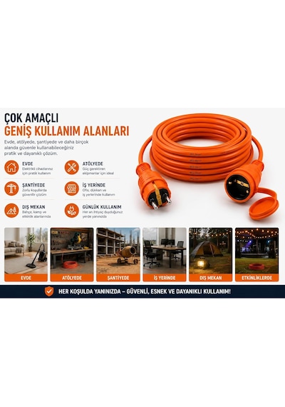 3x2.5mm Ttr Topraklı Turuncu Seyyar Uzatma Kablosu 10 Metre Diger