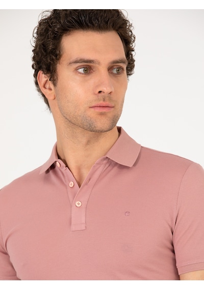 Pudra Polo Yaka Slim Fit Basic Merserize T-shirt Pembe