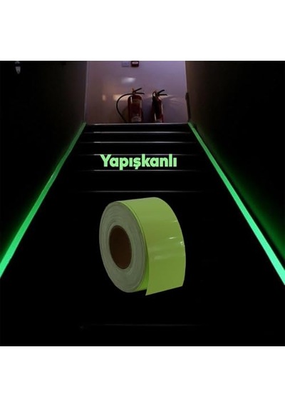 Badem10 Fotolümen Gece Parlayan En 10 Cm Reflektörlü 1 Mt İkaz Yeşil Fosforlu Reflektif Düz Şerit Bant