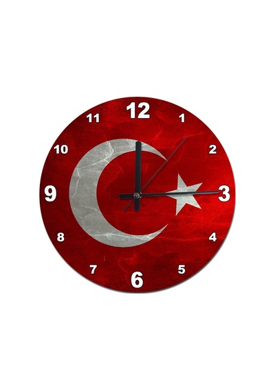 Mermer Zeminde Türk Bayrağı Şekilli Duvar Saati (407685172) Kırmızı