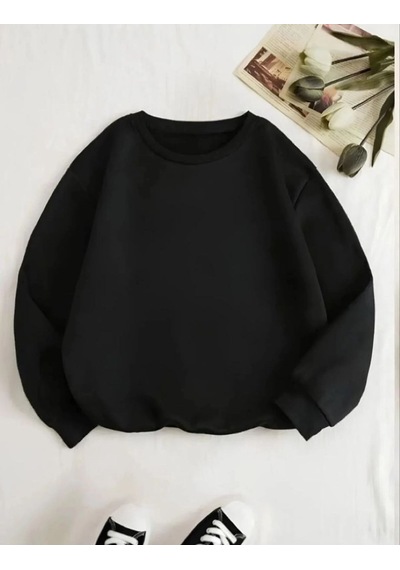 Mbb E-ticaret Kadın 3 İplik Pamuklu Bisikilet Yaka Sweatshirt - Siyah
