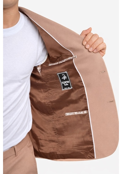 Erkek Slim Fit Mikro Desenli Takım Elbise 2 Düğmeli Çift Yırtmaçlı Modern Ceket Pantolon Takım Vizon