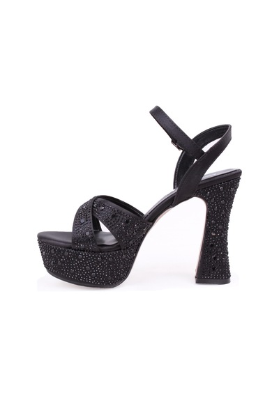 Dagoster Dza07-771900 Siyah Saten Çapraz Bant 12 Cm Kalın Topuklu Platform Kadın Ayakkabı