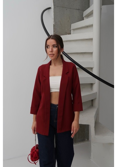 Paw Garage Kadın Atlas Kumaş Astarsız Blazer Ceket, Premium Kalite Bordo