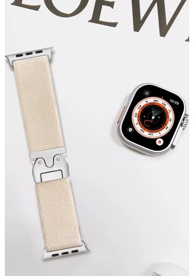 Newface Apple Watch Uyumlu  42mm Forest Kumaş Kordon - Krem Diğer
