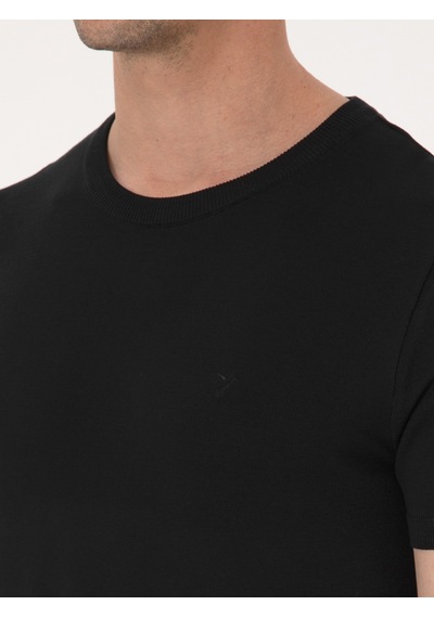 Siyah Slim Fit Bisiklet Yaka Triko T-shirt