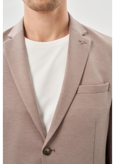 İmza Koyu Vizon Kazayağı Desen Örme Mono Yaka 2 Düğme 6 Drop Slim Fit Classic Ceket 1002245166 405 Koyu Vizon