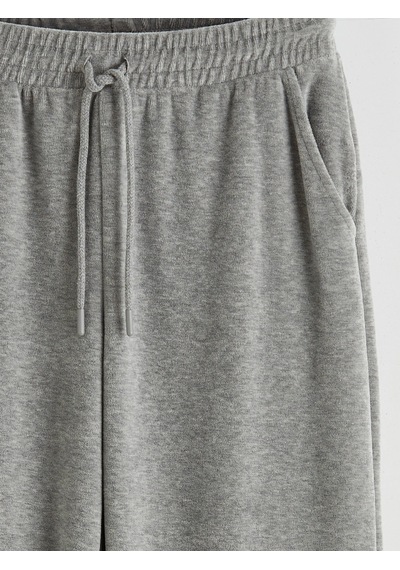 LC Waikiki Lcw Vision Gri Beli Lastikli Kadife Kadın Eşofman Altı Grey Melange