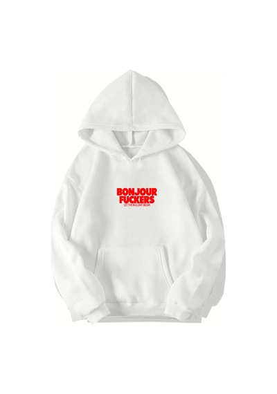 Brz Collection Unisex Oversize Küçük Bonjour Fuckers Hoodie Beyaz